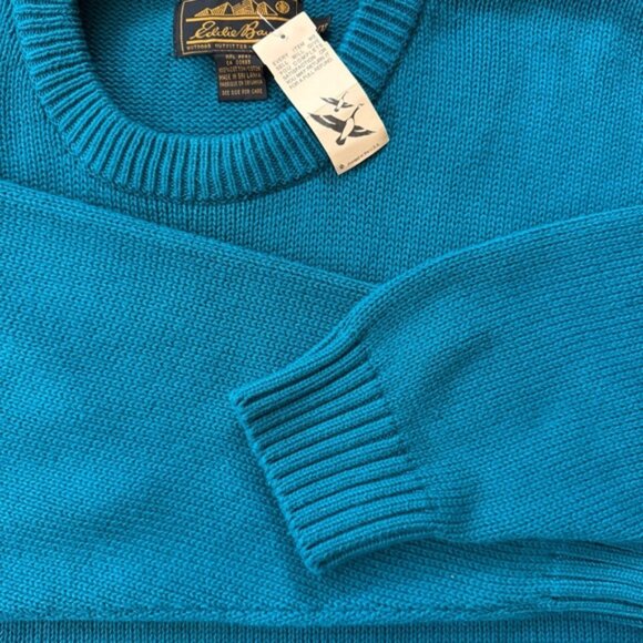Vintage Deadstock 90s Eddie Bauer Teal Blue Knit Cotton Sweater ~ Size XL - Picture 6 of 6